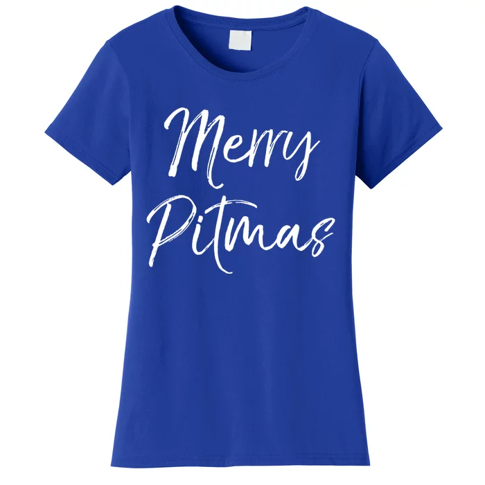 Funny Pit Bull Pun Christmas Joke Pitbull Owner Merry Pitmas Gift Women's T-Shirt