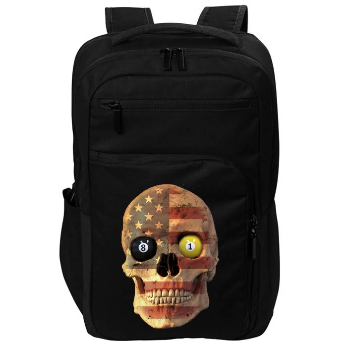 Funny Pool Billiard Snooker Design Skull With Us Flag Gift Impact Tech Backpack