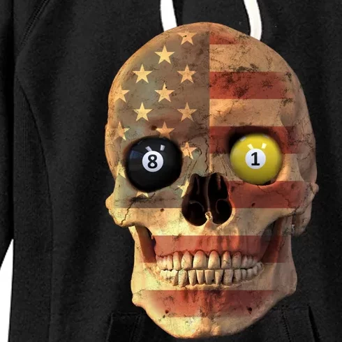 Funny Pool Billiard Snooker Design Skull With Us Flag Gift Women's Fleece Hoodie