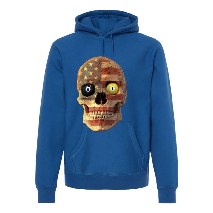 Funny Pool Billiard Snooker Design Skull With Us Flag Gift Premium Hoodie