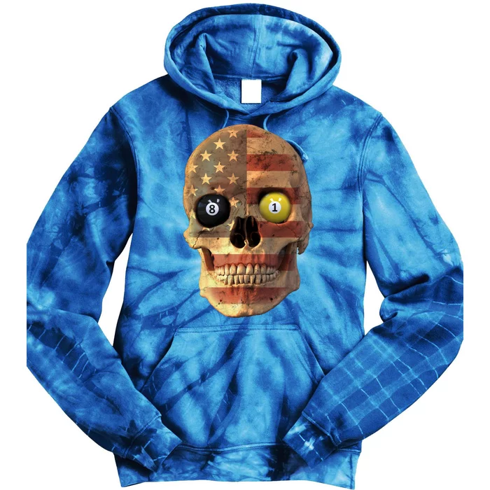 Funny Pool Billiard Snooker Design Skull With Us Flag Gift Tie Dye Hoodie