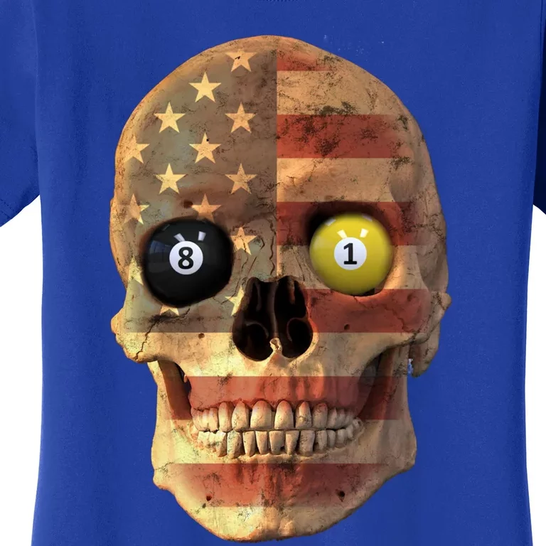 Funny Pool Billiard Snooker Design Skull With Us Flag Gift Women's T-Shirt