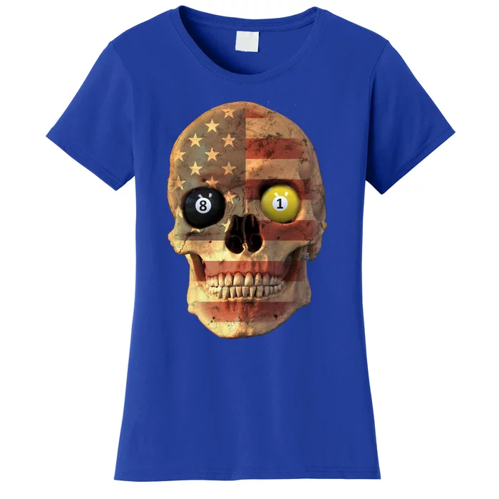 Funny Pool Billiard Snooker Design Skull With Us Flag Gift Women's T-Shirt