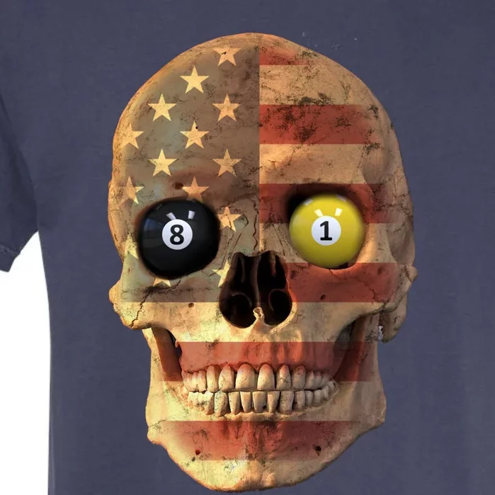 Funny Pool Billiard Snooker Design Skull With Us Flag Gift Garment-Dyed Heavyweight T-Shirt