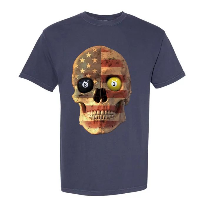 Funny Pool Billiard Snooker Design Skull With Us Flag Gift Garment-Dyed Heavyweight T-Shirt