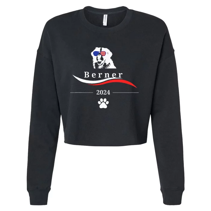 Funny Political Bernese Mountain Dog Feel The Berner Cropped Pullover Crew