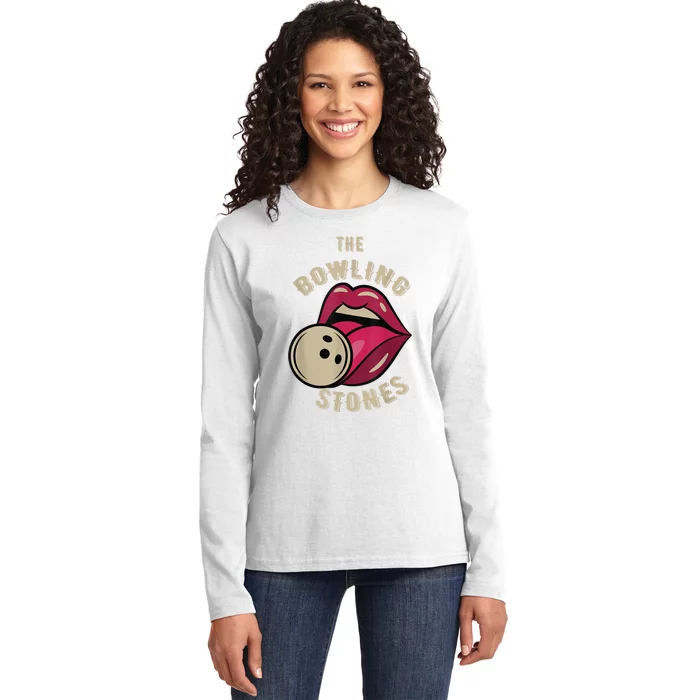 Funny Pun Bowling Stone Ladies Long Sleeve Shirt