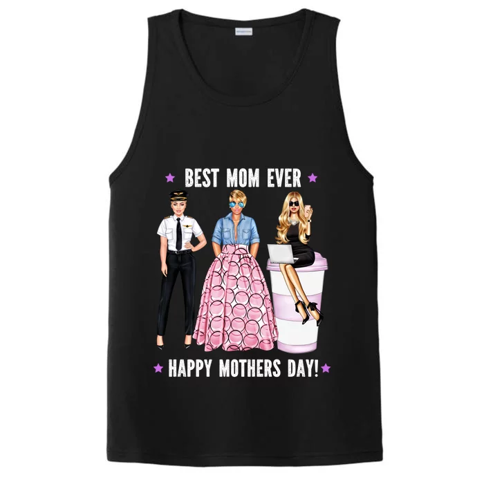 Female Pilot Best Mom Ever Mommy Mothers Day Aeroplane Flys Cute Gift Performance Tank