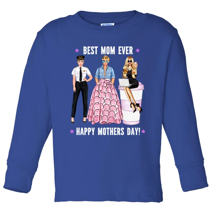 Female Pilot Best Mom Ever Mommy Mothers Day Aeroplane Flys Cute Gift Toddler Long Sleeve Shirt