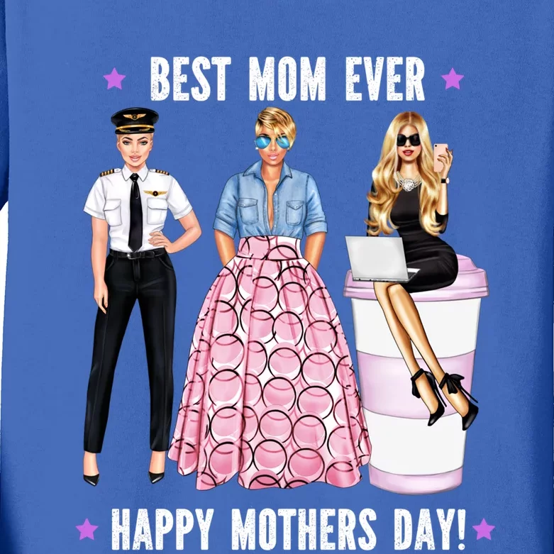 Female Pilot Best Mom Ever Mommy Mothers Day Aeroplane Flys Cute Gift Kids Long Sleeve Shirt