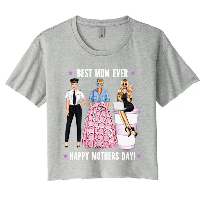 Female Pilot Best Mom Ever Mommy Mothers Day Aeroplane Flys Cute Gift Women's Crop Top Tee