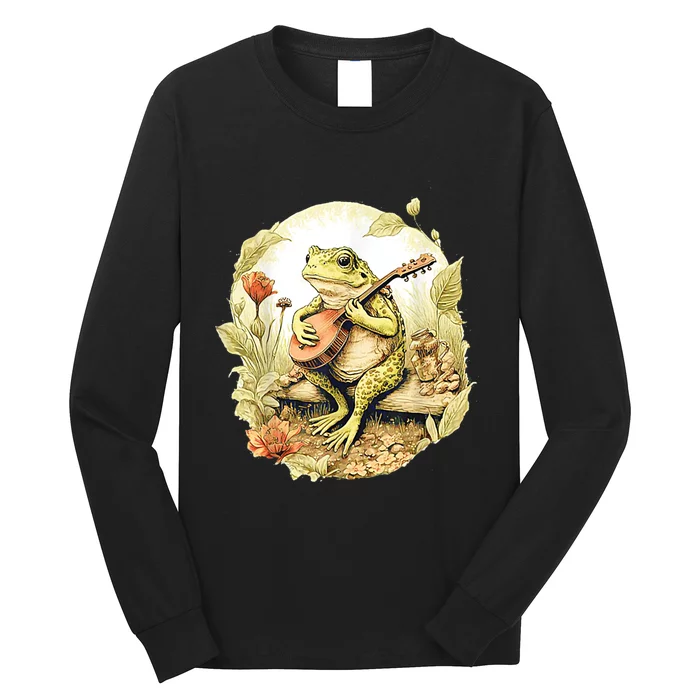 Frog Playing Banjo On Log Long Sleeve Shirt