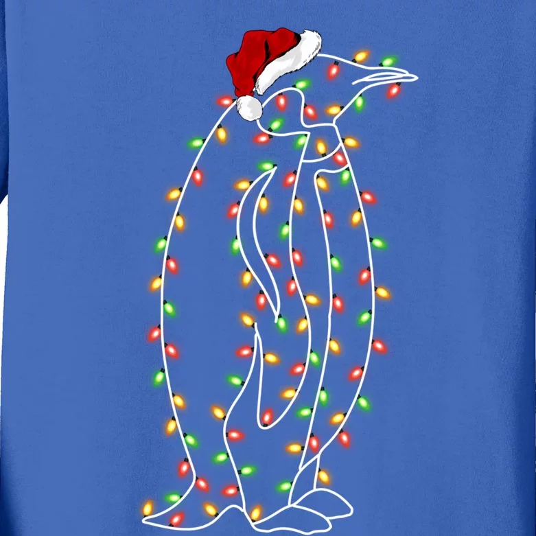 Funny Penguin Bird Xmas Lighting Santa Hat Penguin Christmas Gift Kids Long Sleeve Shirt