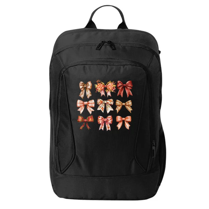 Fall Pumpkin Bow Coquette Autumn Leaves Thanksgiving City Backpack