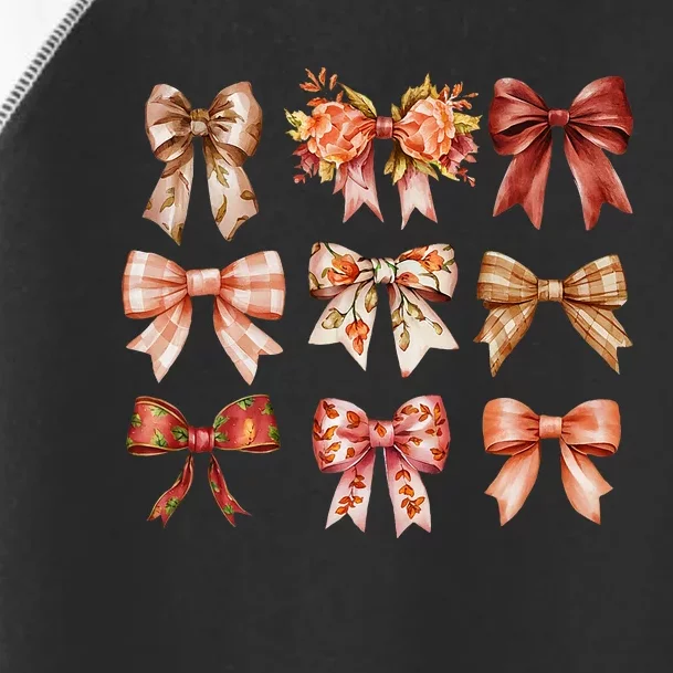 Fall Pumpkin Bow Coquette Autumn Leaves Thanksgiving Toddler Fine Jersey T-Shirt