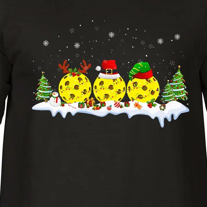 Festive Pickleball Balls with Santa Elf Reindeer and Xmas Lights Comfort Colors T-Shirt