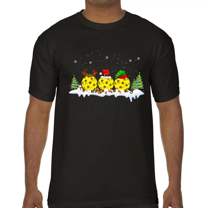 Festive Pickleball Balls with Santa Elf Reindeer and Xmas Lights Comfort Colors T-Shirt