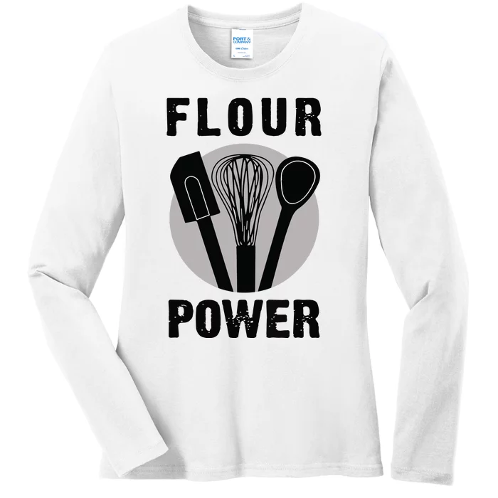 FLOUR POWER Baking Cooking Bread Making Chefs Ladies Long Sleeve Shirt