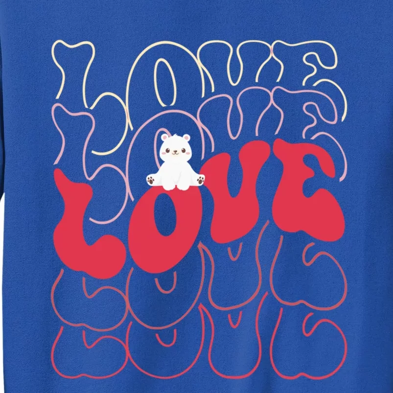 Funny Polar Bear Love Groovy Style Heart Valentines Day Love Gift Tall Sweatshirt