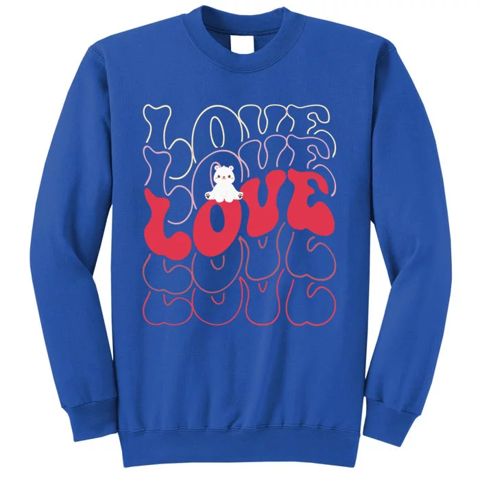 Funny Polar Bear Love Groovy Style Heart Valentines Day Love Gift Tall Sweatshirt