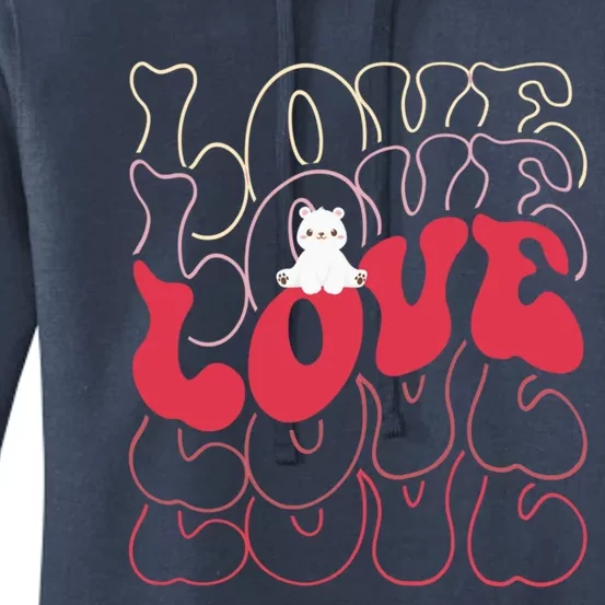 Funny Polar Bear Love Groovy Style Heart Valentines Day Love Gift Women's Pullover Hoodie