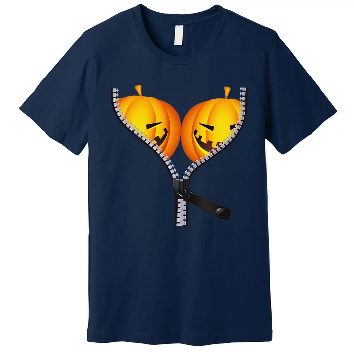 Funny Pumpkin BOObs Women Halloween Jack O Lantern Costume Premium T-Shirt