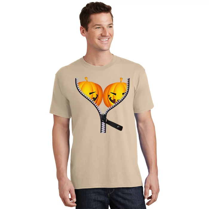 Funny Pumpkin BOObs Women Halloween Jack O Lantern Costume T-Shirt