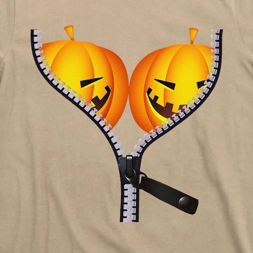 Funny Pumpkin BOObs Women Halloween Jack O Lantern Costume T-Shirt