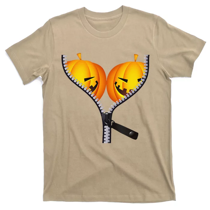 Funny Pumpkin BOObs Women Halloween Jack O Lantern Costume T-Shirt