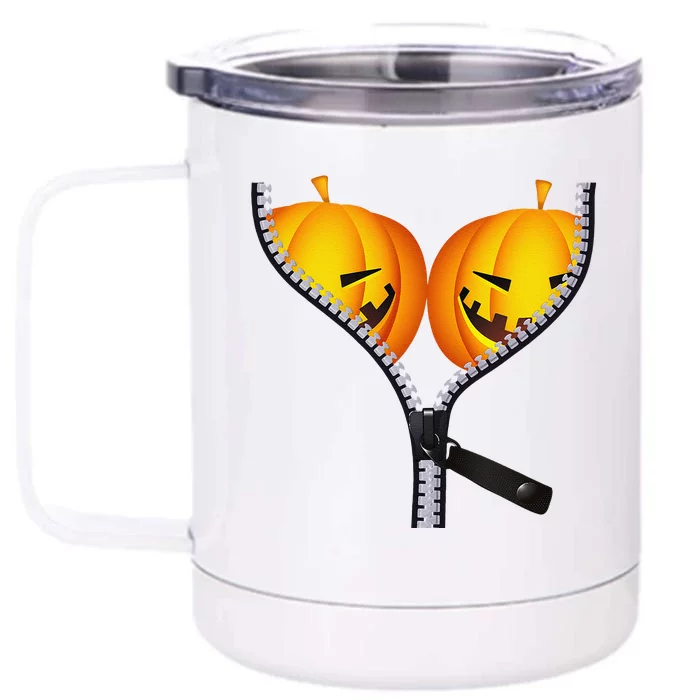 Funny Pumpkin BOObs Women Halloween Jack O Lantern Costume Front & Back 12oz Stainless Steel Tumbler Cup