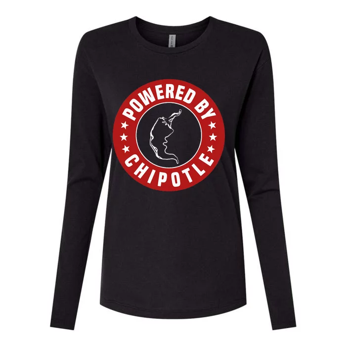 Funny Powered By Chipotle Design Chili Pepper Womens Cotton Relaxed Long Sleeve T-Shirt