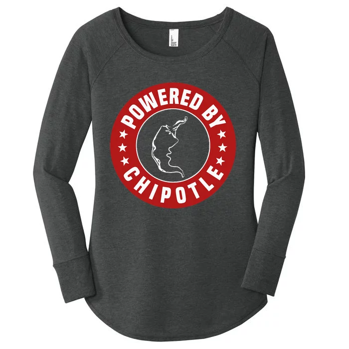 Funny Powered By Chipotle Design Chili Pepper Women's Perfect Tri Tunic Long Sleeve Shirt