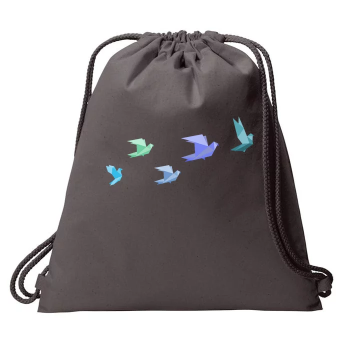 Flying Paper Birds Drawstring Bag