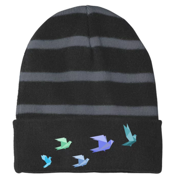 Flying Paper Birds Striped Beanie with Solid Band