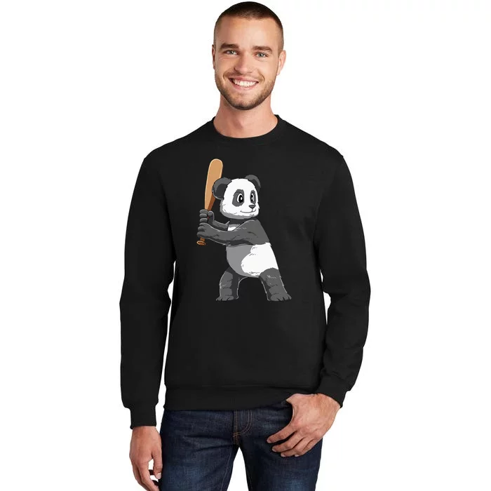 funny Panda Baseball Panda Playing Baseball Tall Sweatshirt