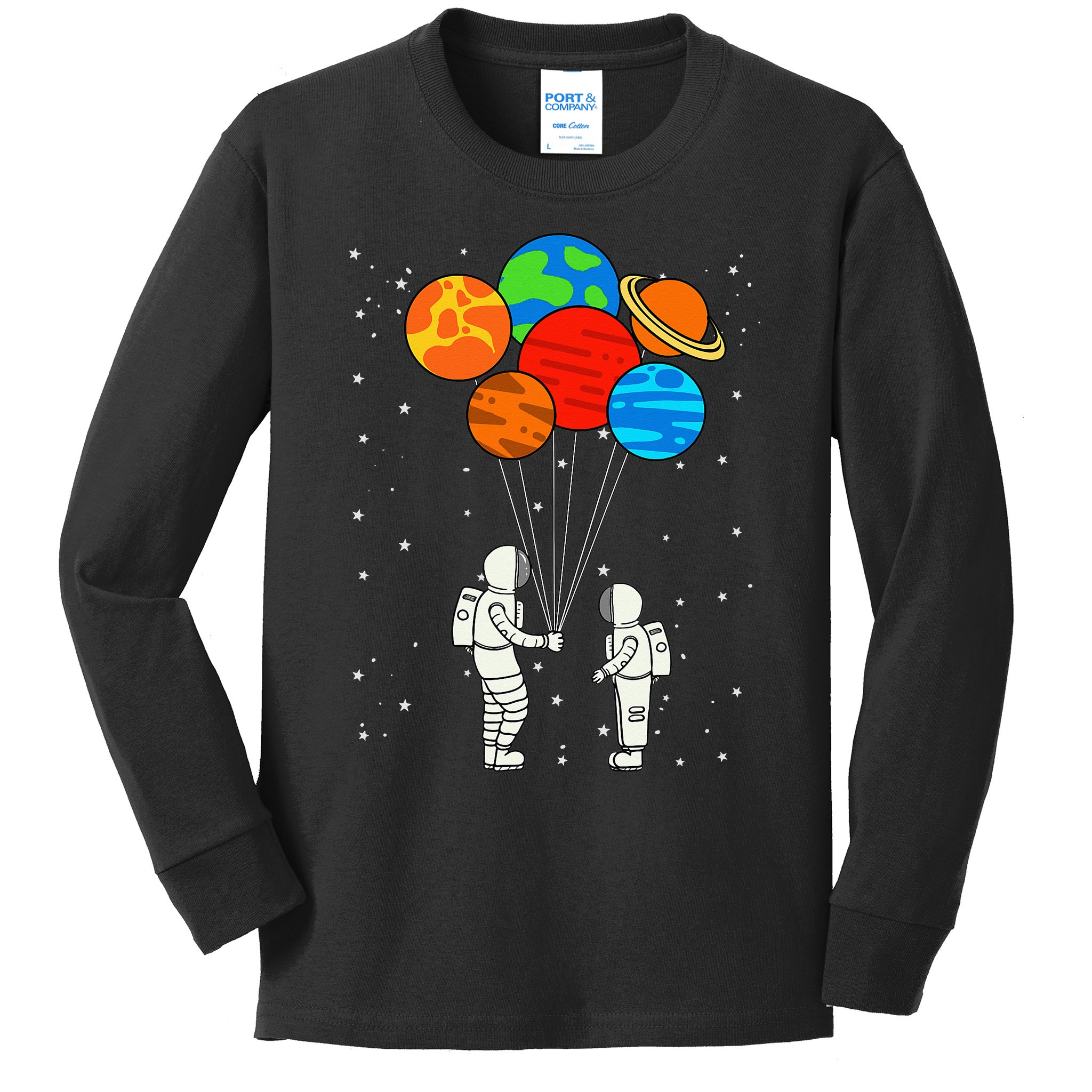 forstene Til Ni Barber funny Planet Balloons Astronaut Galaxy Space Outer Kids Long Sleeve Shirt |  TeeShirtPalace