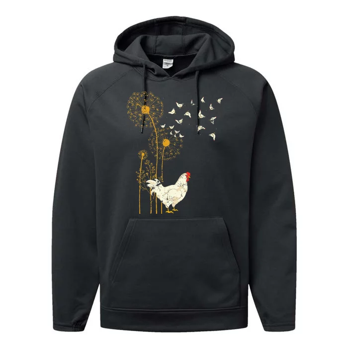 Farmer Poultry Bird Flower Farm Animal Dandelion Chicken Performance Fleece Hoodie