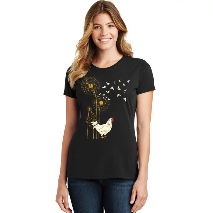 Farmer Poultry Bird Flower Farm Animal Dandelion Chicken Women's T-Shirt