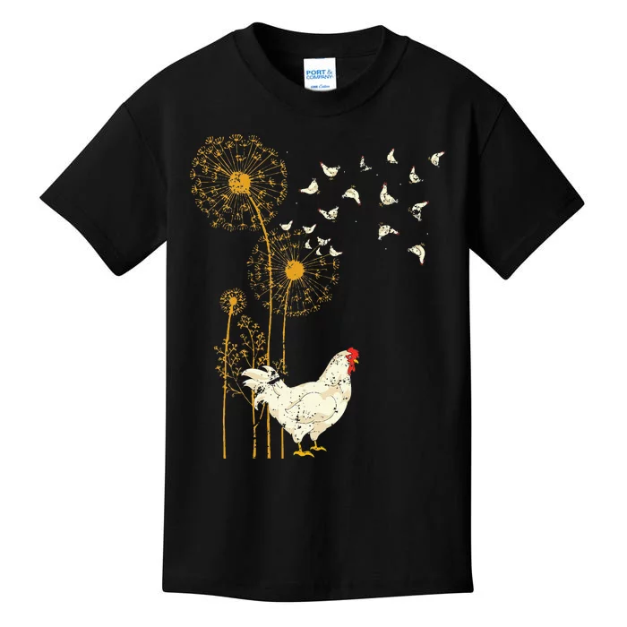 Farmer Poultry Bird Flower Farm Animal Dandelion Chicken Kids T-Shirt