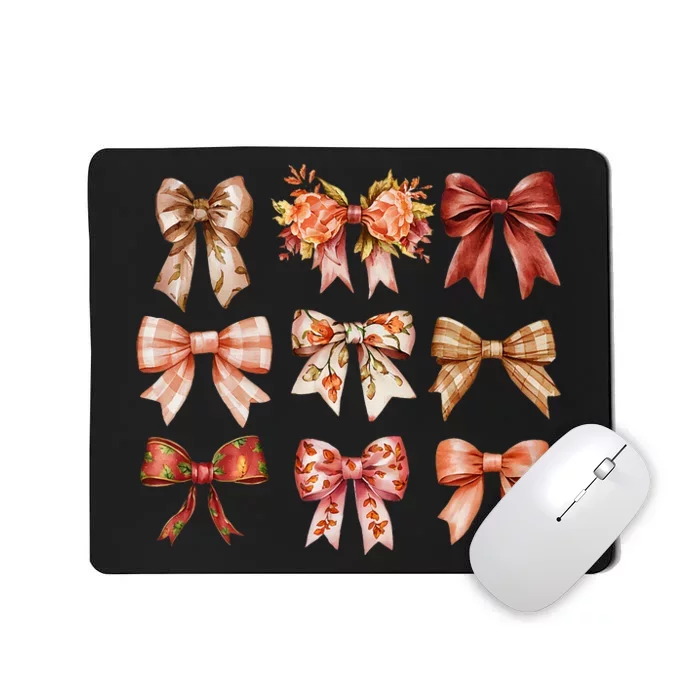 Fall Pumpkin Bow Coquette Autumn Leaves Thanksgiving Mousepad