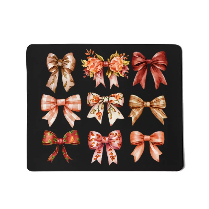 Fall Pumpkin Bow Coquette Autumn Leaves Thanksgiving Mousepad