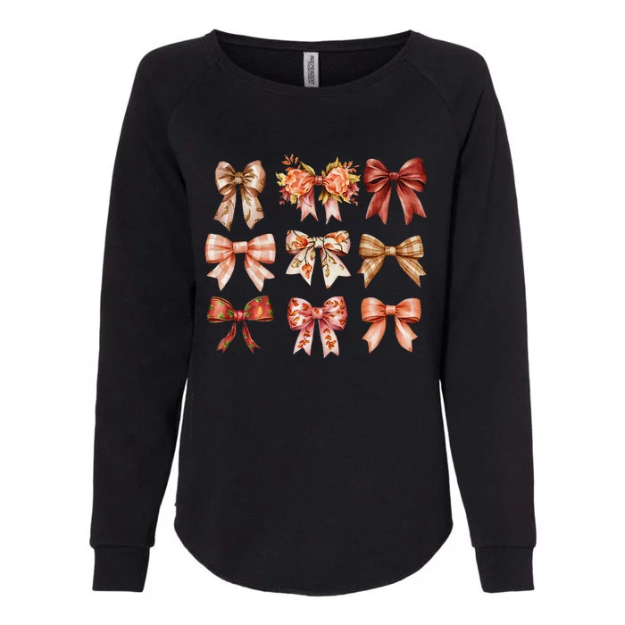 Fall Pumpkin Bow Coquette Autumn Leaves Thanksgiving Womens California Wash Sweatshirt