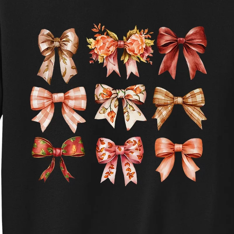 Fall Pumpkin Bow Coquette Autumn Leaves Thanksgiving Tall Sweatshirt