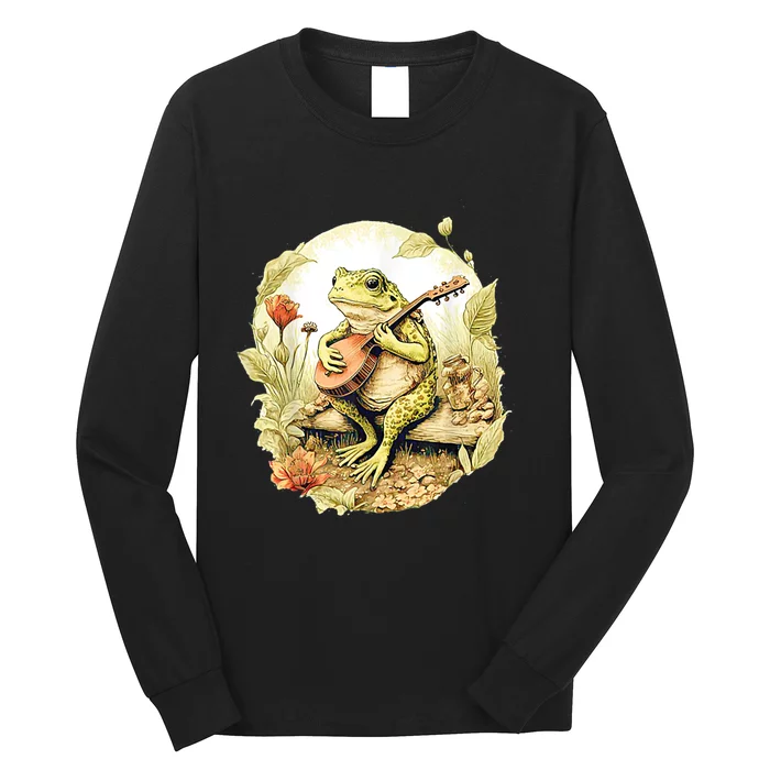 Frog Playing Banjo On Log Long Sleeve Shirt