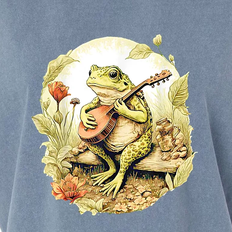 Frog Playing Banjo On Log Garment-Dyed Women's Muscle Tee