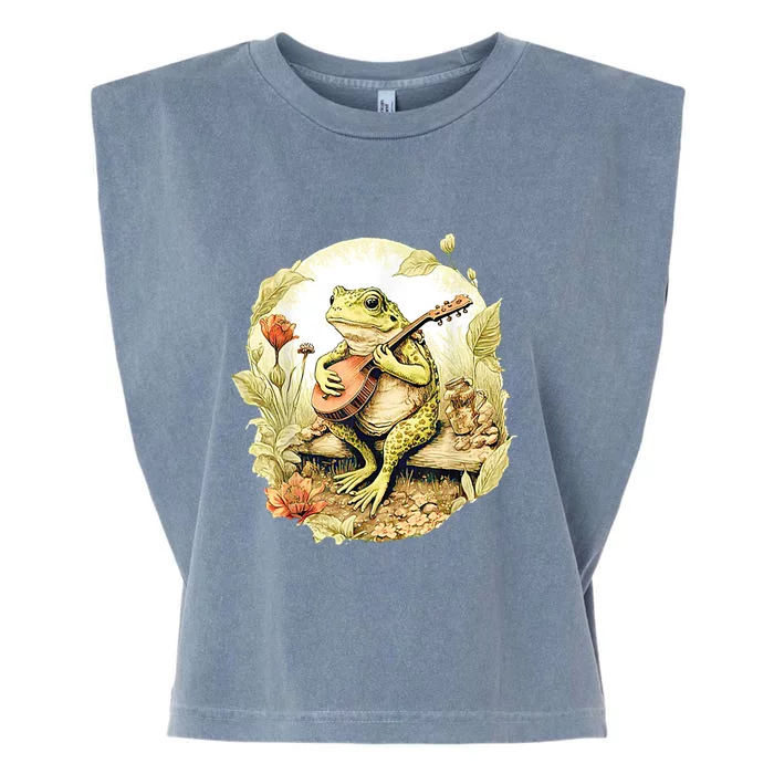 Frog Playing Banjo On Log Garment-Dyed Women's Muscle Tee