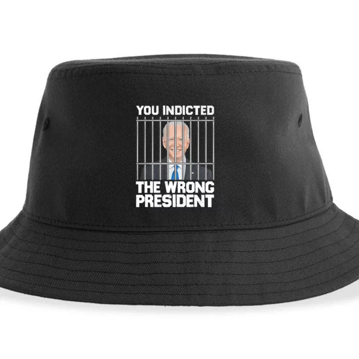 Funny Political Biden You Indicted The Wrong President Sustainable Bucket Hat