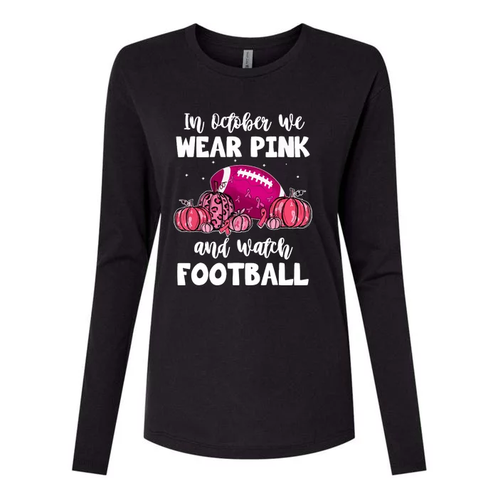 Football Pumpkin Breast Cancer In October We Wear Pink Gift Womens Cotton Relaxed Long Sleeve T-Shirt