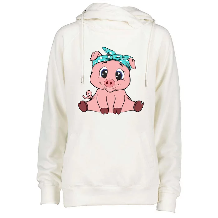 Funny Pig Bandana Gift Cute Little Piggy Lovers Gift Top Womens Funnel Neck Pullover Hood