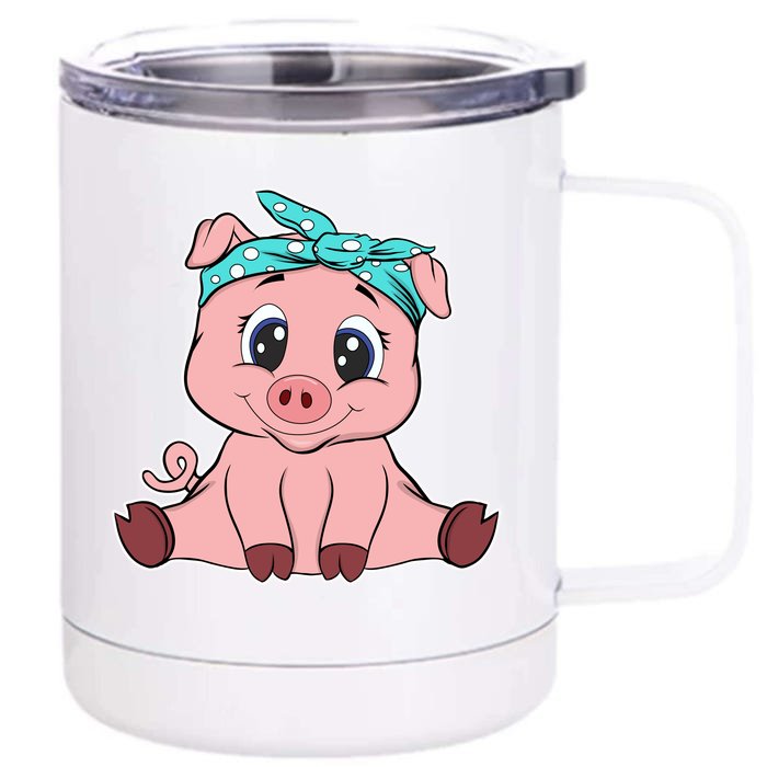 Funny Pig Bandana Gift Cute Little Piggy Lovers Gift Top Front & Back 12oz Stainless Steel Tumbler Cup